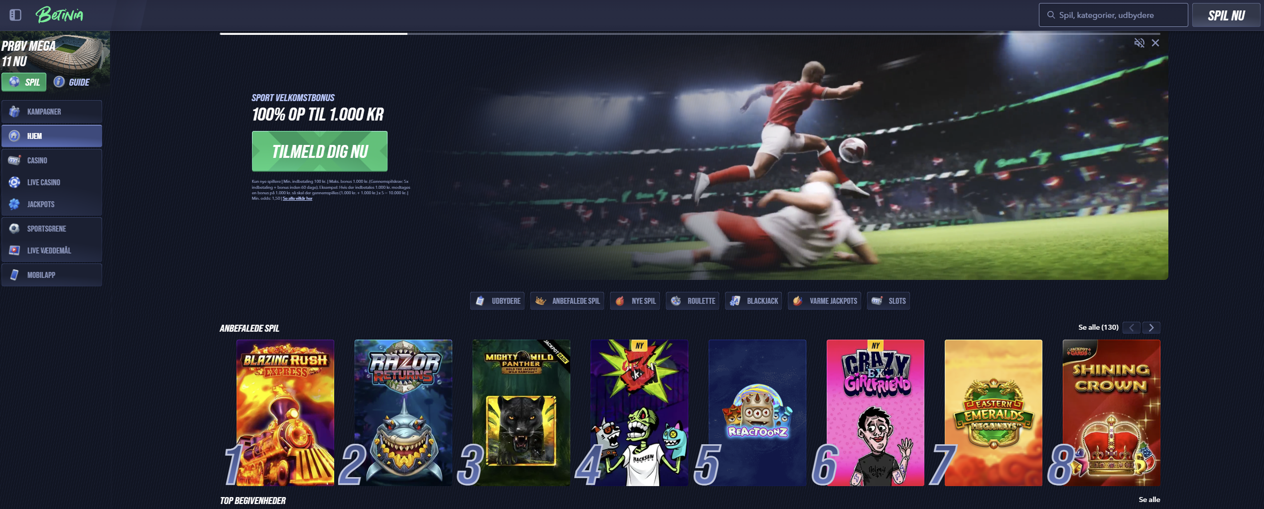 Betinia lobby screenshot